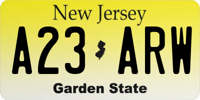 NJ license plate A23ARW