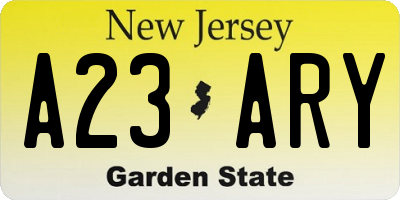 NJ license plate A23ARY