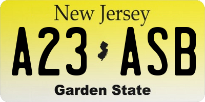 NJ license plate A23ASB