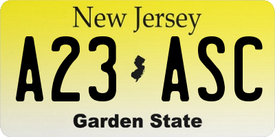 NJ license plate A23ASC
