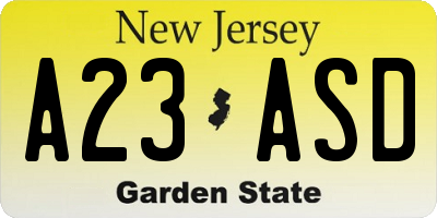 NJ license plate A23ASD