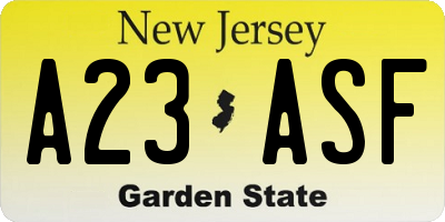 NJ license plate A23ASF
