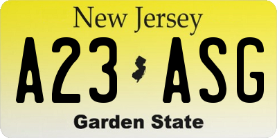 NJ license plate A23ASG