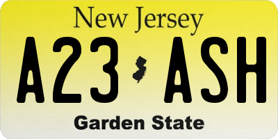 NJ license plate A23ASH