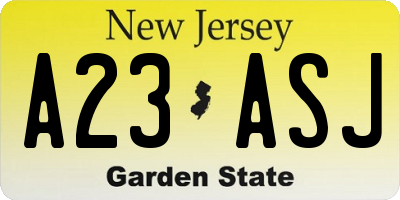 NJ license plate A23ASJ