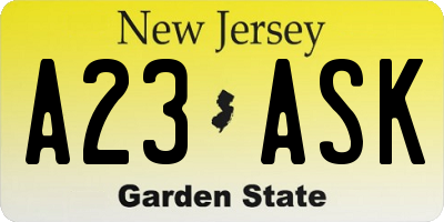 NJ license plate A23ASK