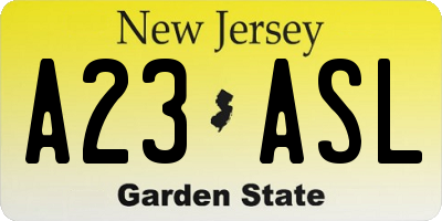 NJ license plate A23ASL