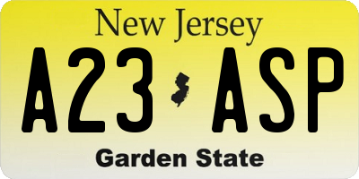 NJ license plate A23ASP