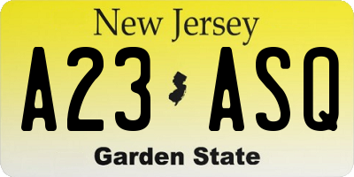 NJ license plate A23ASQ