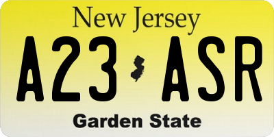 NJ license plate A23ASR