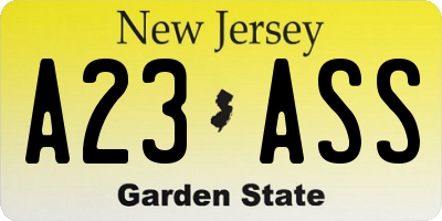 NJ license plate A23ASS