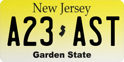 NJ license plate A23AST