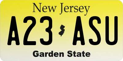 NJ license plate A23ASU