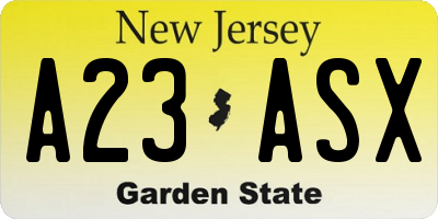 NJ license plate A23ASX