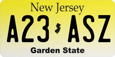 NJ license plate A23ASZ