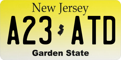 NJ license plate A23ATD