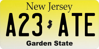 NJ license plate A23ATE