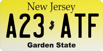 NJ license plate A23ATF