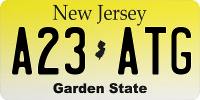 NJ license plate A23ATG