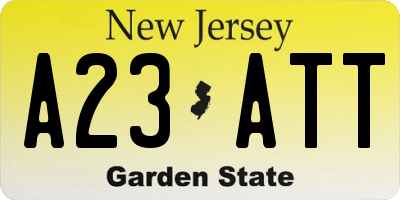 NJ license plate A23ATT