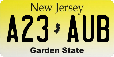 NJ license plate A23AUB