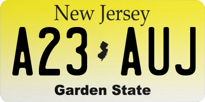 NJ license plate A23AUJ