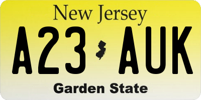 NJ license plate A23AUK