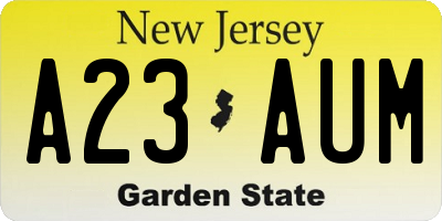 NJ license plate A23AUM