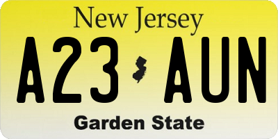 NJ license plate A23AUN