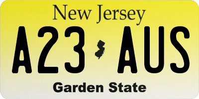NJ license plate A23AUS