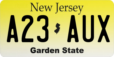 NJ license plate A23AUX