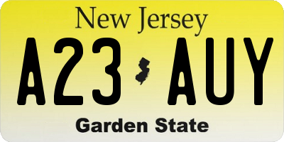 NJ license plate A23AUY
