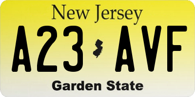 NJ license plate A23AVF