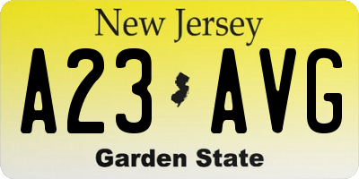 NJ license plate A23AVG