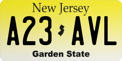 NJ license plate A23AVL