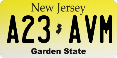 NJ license plate A23AVM