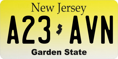 NJ license plate A23AVN