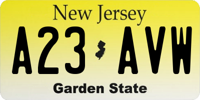 NJ license plate A23AVW