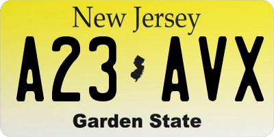 NJ license plate A23AVX