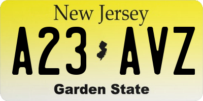 NJ license plate A23AVZ