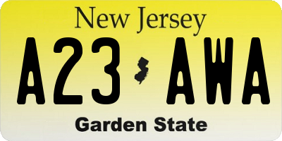 NJ license plate A23AWA