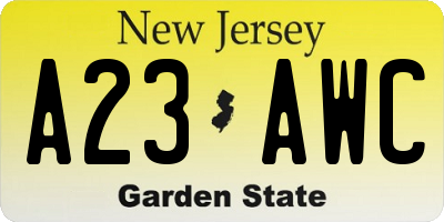 NJ license plate A23AWC