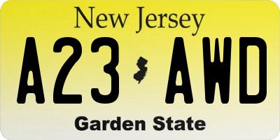 NJ license plate A23AWD