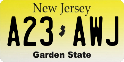 NJ license plate A23AWJ