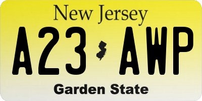 NJ license plate A23AWP