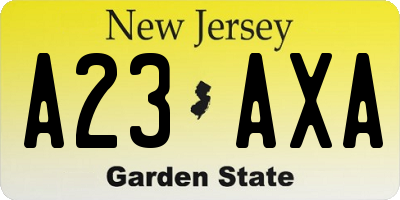 NJ license plate A23AXA
