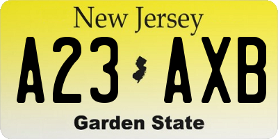 NJ license plate A23AXB
