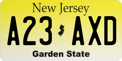 NJ license plate A23AXD