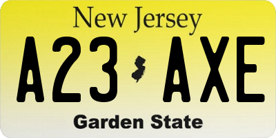 NJ license plate A23AXE