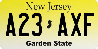 NJ license plate A23AXF